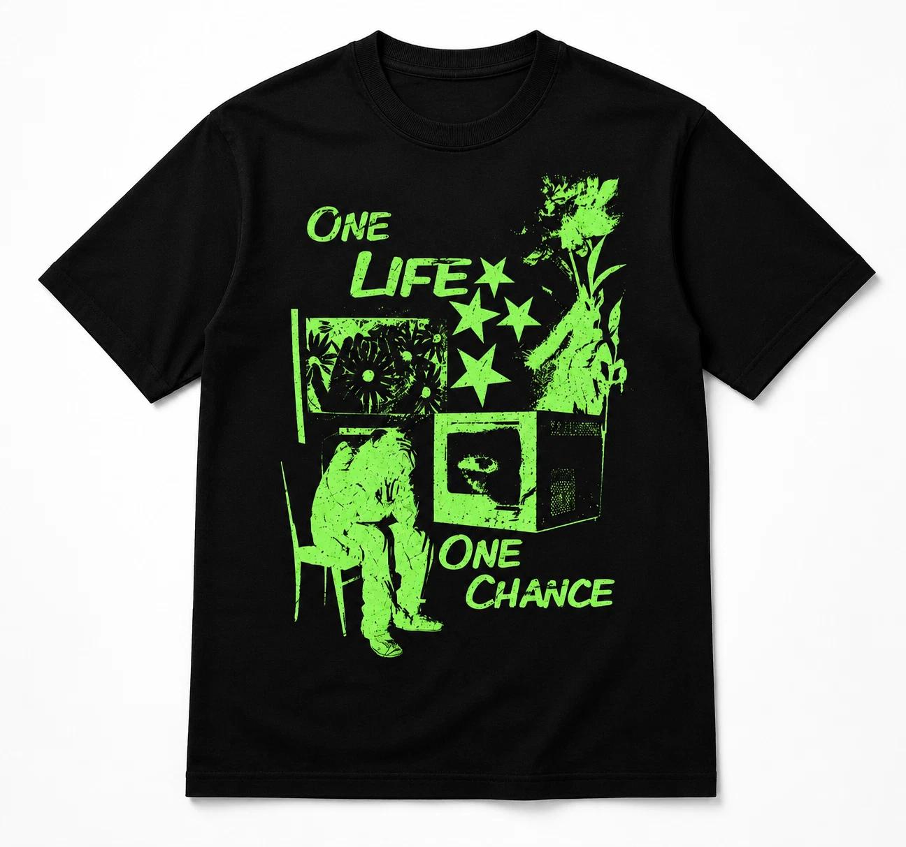One Life One Chance Shirt Cyber Grunge Aesthetic Y2K Weirdcore Acid Green Tee M