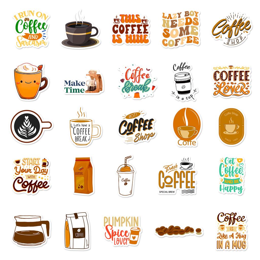50 Coffee-Themed Stickers Ins Wind Coffee Series Literary And Simple Versatile Stickers Shein
