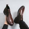Luxury Brand Men's Shiny Leather Shoes Thick Soled Lace Up Office Commuting High Top Business Shoes Classic Men's Ankle Boots