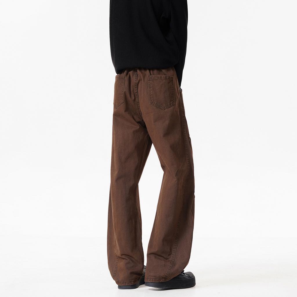Brown cleanfit wide-leg jeans men's American high street vibe tooling pants slim straight trousers