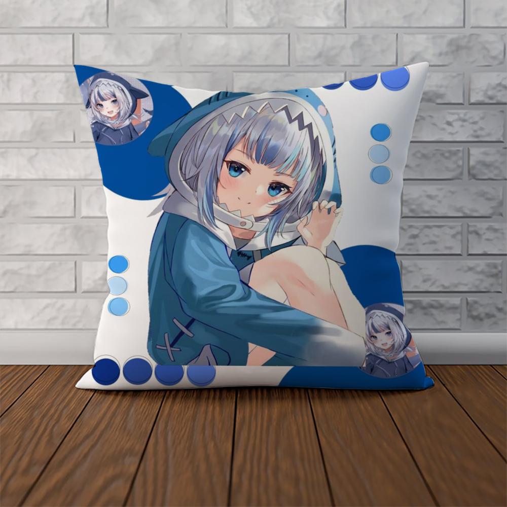 Gawr Gura Pillow Case For Car Sofa Decorative Home Doublesided Print Plush Square Throw Pillow Cushion Cover