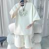 Chinese Style National Style Large Size Ice Silk Suit Men's Summer Loose Casual Sports Shorts Short-sleeved T-shirt Two-piece Suit