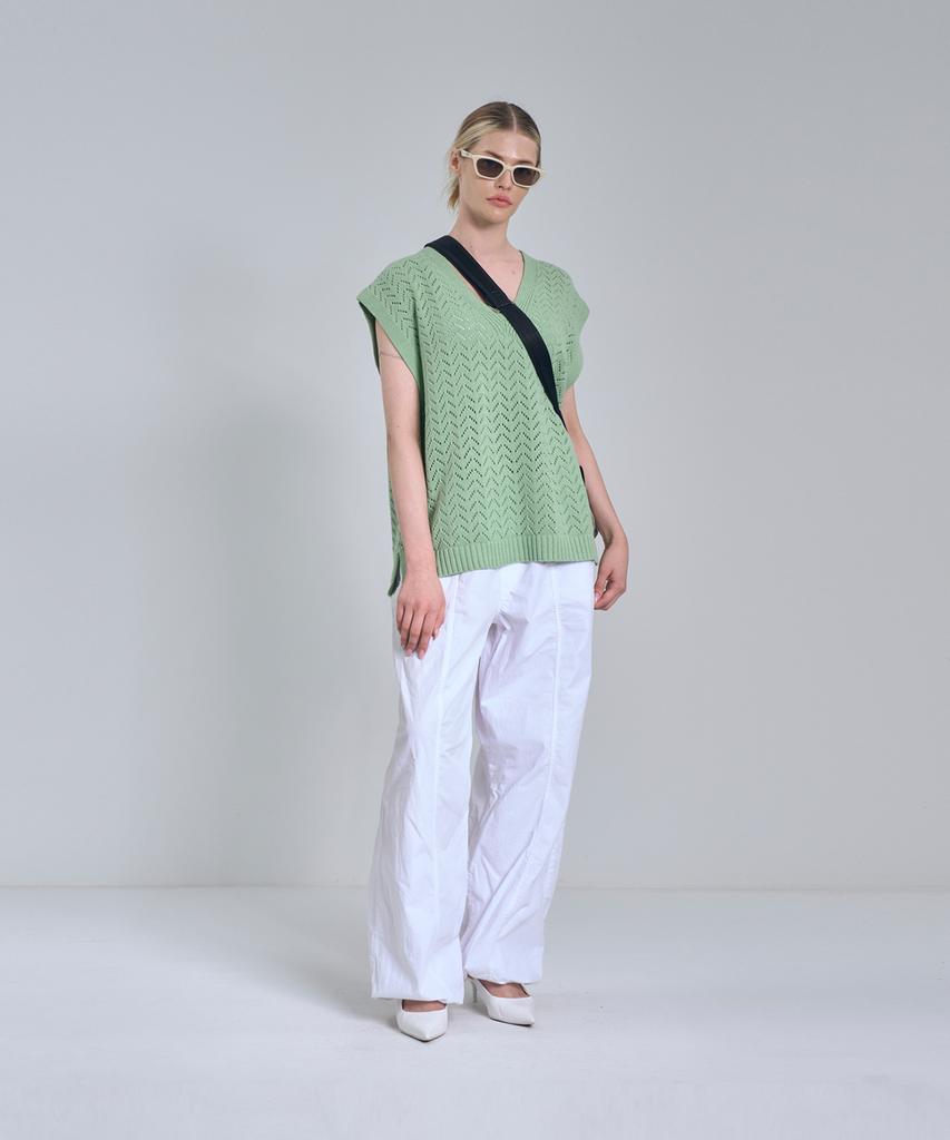 IRONYPORNO WHITELINE 86-Iro314 [Washable] Punched V-Neck Knit Vest Light Green