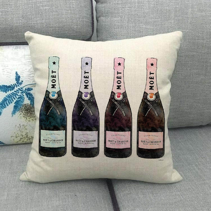 Champagne Bottles and Flowers Digital Printing Short Plush Pillow Covers for Car Sofa Office Cushion Cover Home Goods