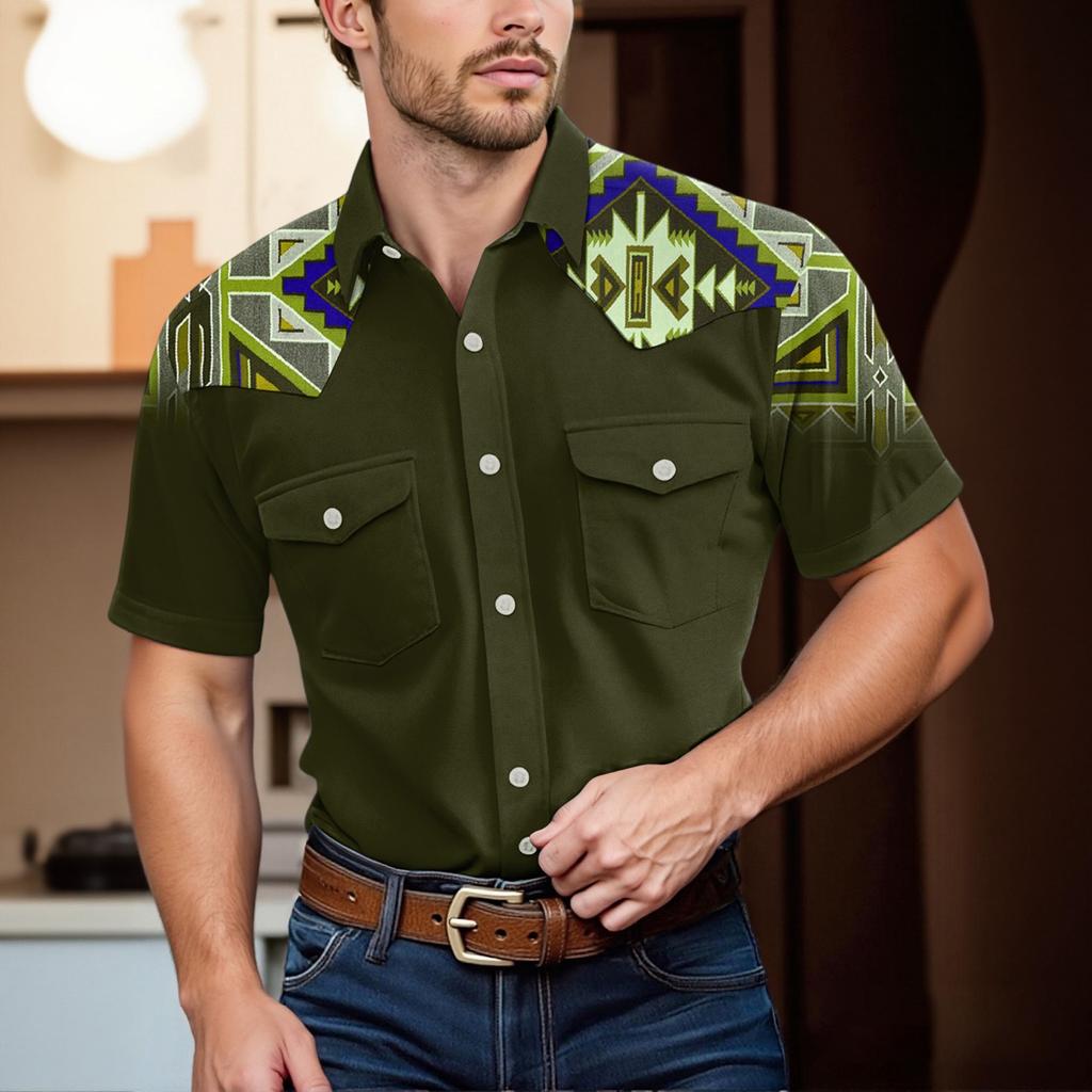 Men'S Fashionable Lapel And Shoulder Length Short Sleeved Casual Top