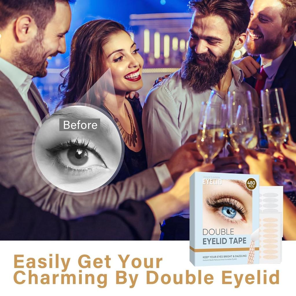 Double Eyelid Tape, Invisible Eyelid Tape, 2 Different Types of Eyelid Lifter Strips, Waterproof & Long-Lasting Eye Shaping Strips for Instant