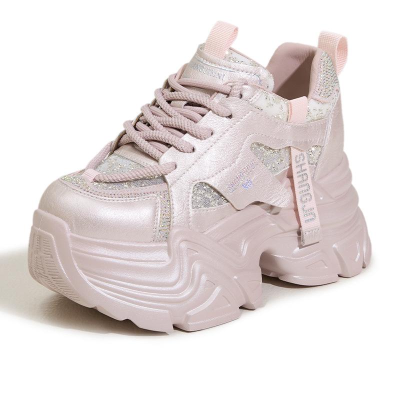 

Модные кроссовки на высокой платформе 9 см из сетки и микрофибры, повседневная спортивная обувь, женские вулканизированные туфли, блестящие кроссовки со стразами 39 розовый
