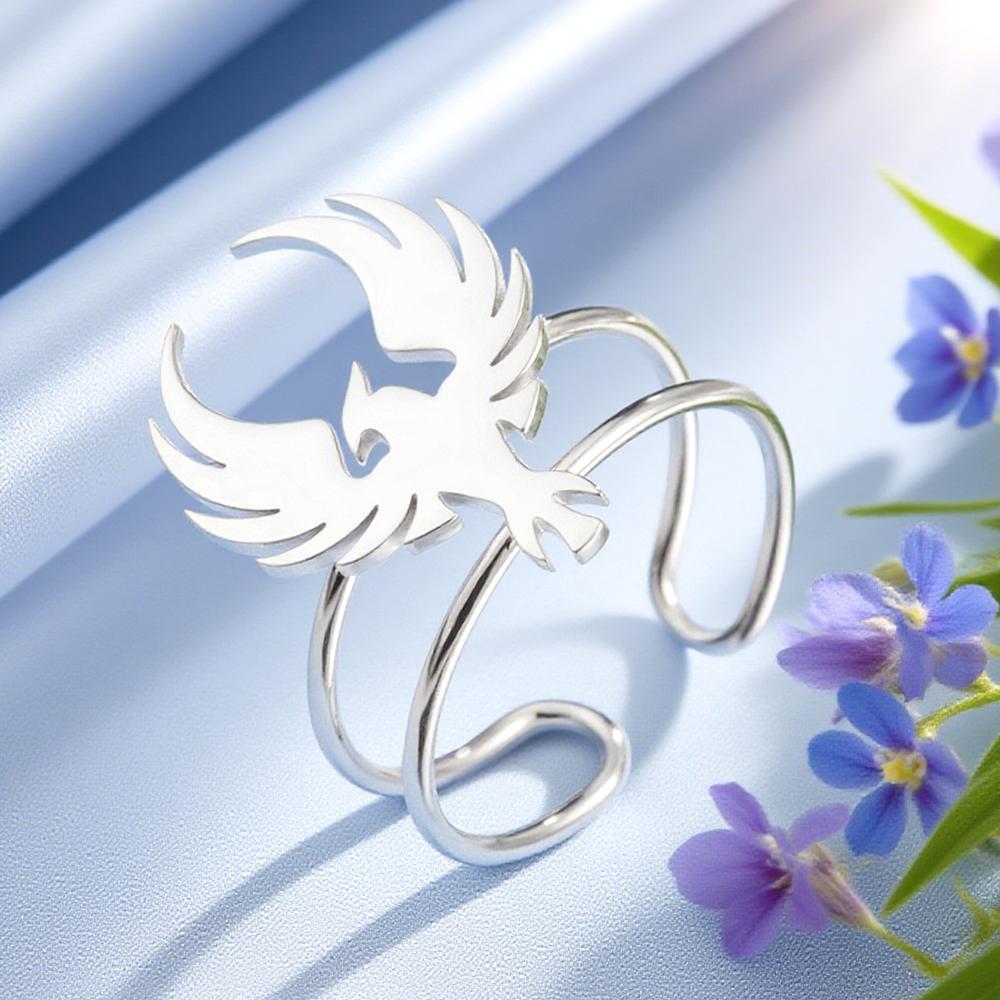 Dawapara Phoenix Ring Adjustable Open Finger Ring Mythical Bird Animal Totem Protection Amuet Stainless Steel Jewelry