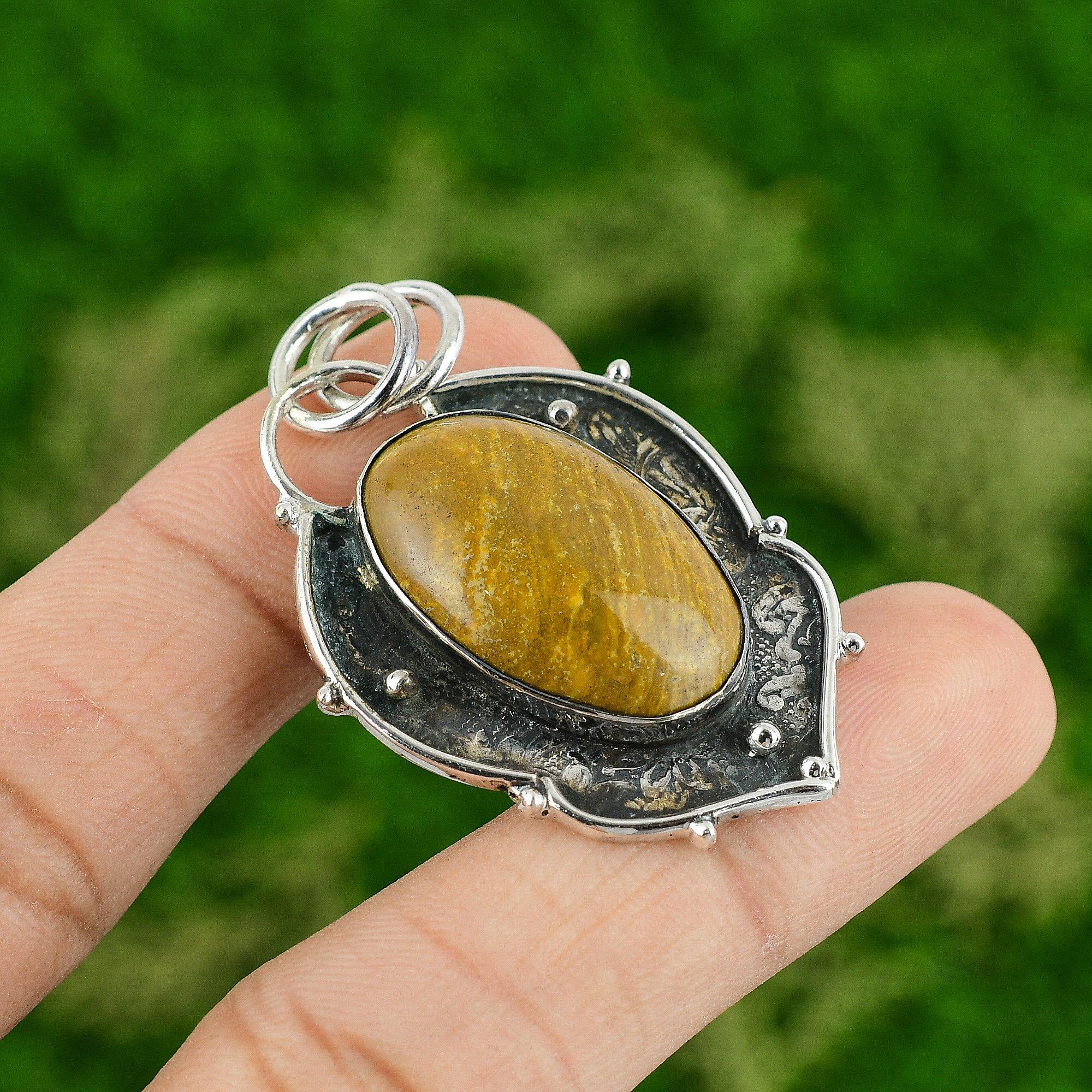 

Daughters Day Sale Sterling Silver Ocean Jasper Gemstone Bezel Pendant Jewelry