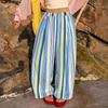 Men Elastic Waist Colorful Striped Print Casual Wide Leg Pants Long Trousers