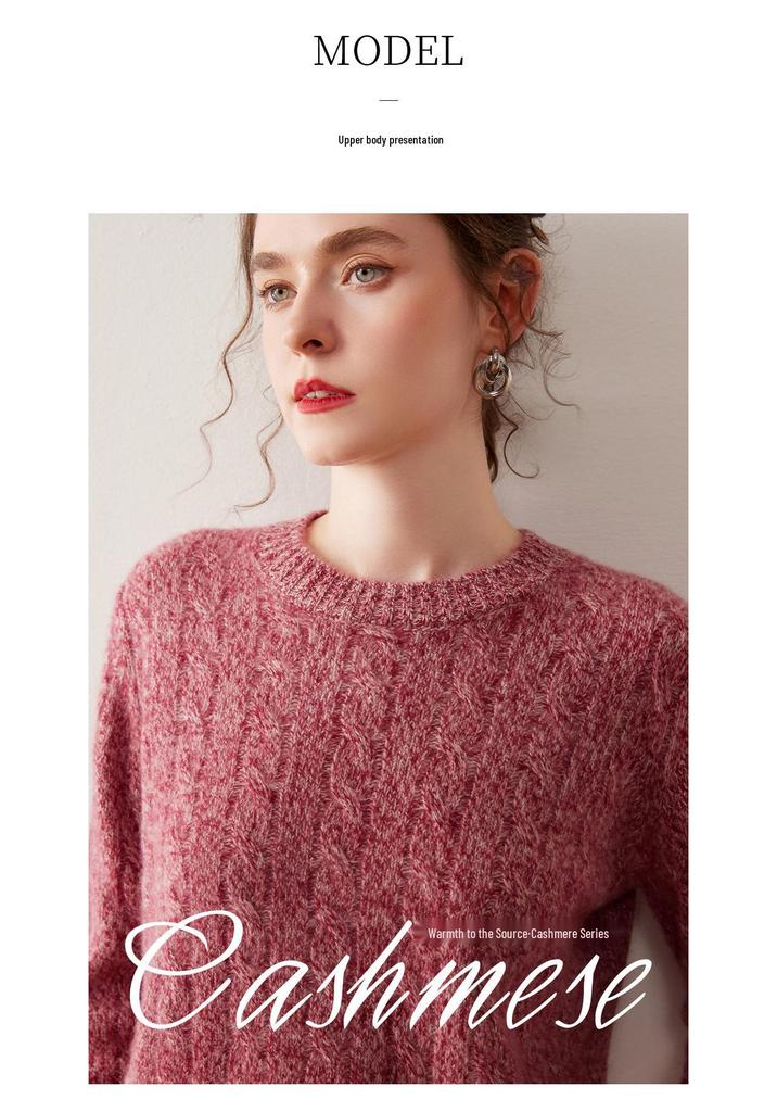 Women's Thickened Cashmere Sweater: Round Neck, Long Sleeve, Loose Fit, Knit Base Layer for Autumn and Winter.