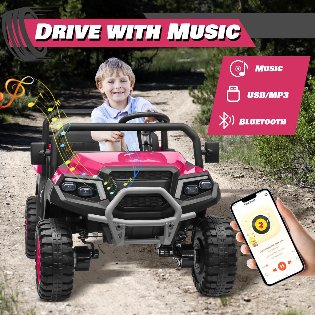 Joyracer 24V Ride on Toys 4WD 2 Seater Ride on Car Truck with Remote Control, Electric Car for Kids w/ Dump Bed/ Shovel,