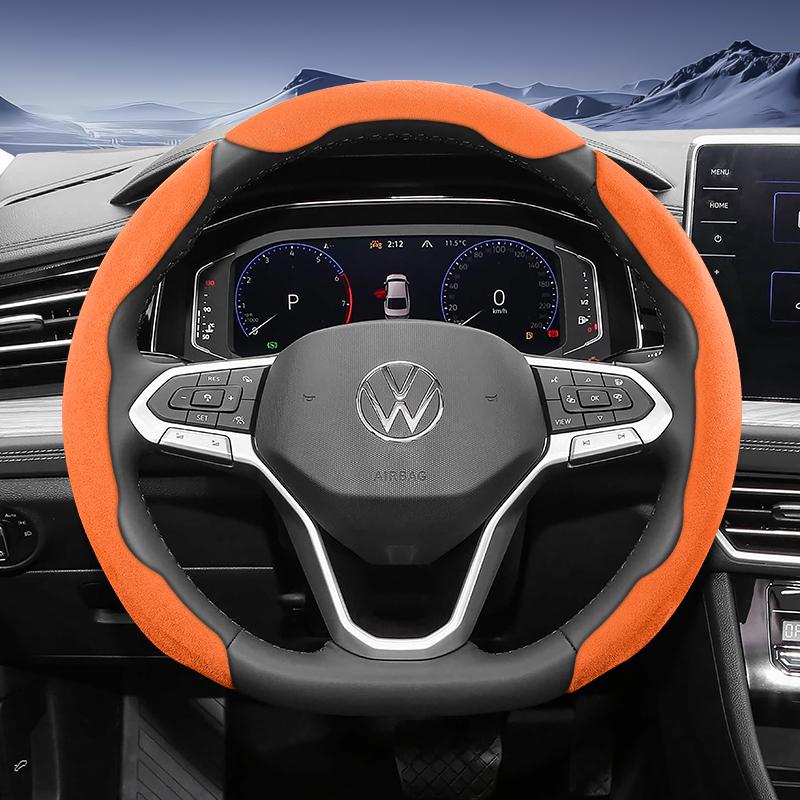 Suitable for Volkswagen Sports Suede Steering Wheel Cover with Split Snap-On Design for Tiguan Golf T-Roc Polo Passat Jetta Id.3 Id.4 