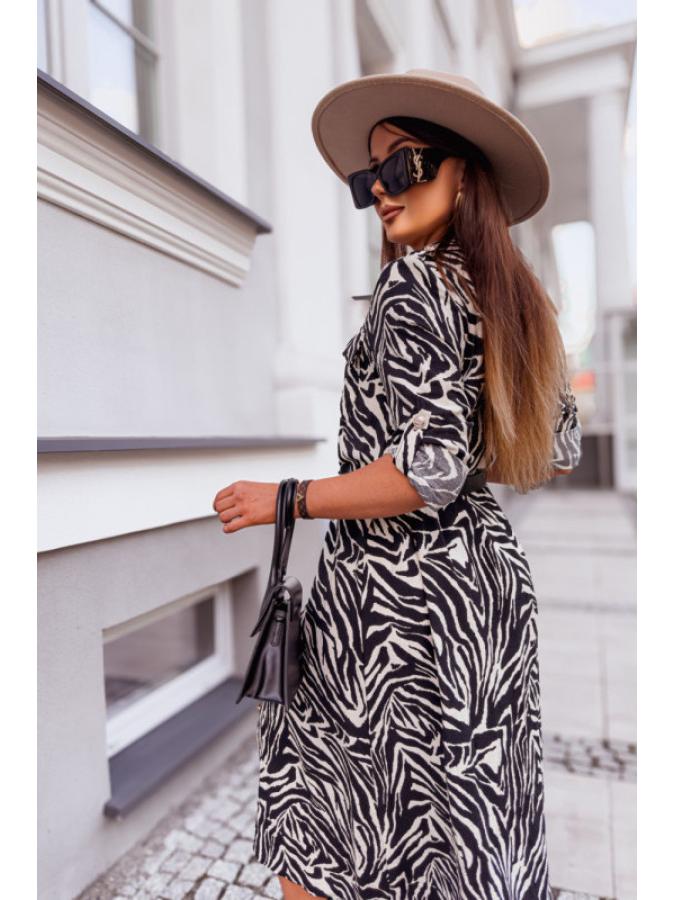 Large Leopard Print Long Sleeve Shirt Dress