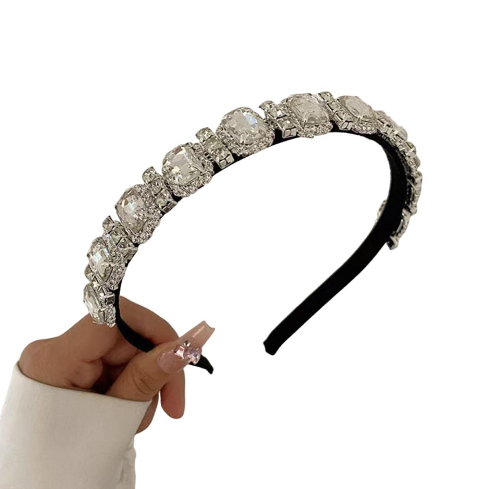 

Multicolor Gem Full Rhinestone Headbands Square Rhinestone Shiny Baroque Tiara Luxury Multi-purpose Crystal Hair Hoops білий