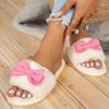 Fashion Sweet Bowknot Decor Plush Slippers for Women Winter Anti Slip Soft Sole Indoor Cotton Slides Woman Faux Fur Warm Home Slippers