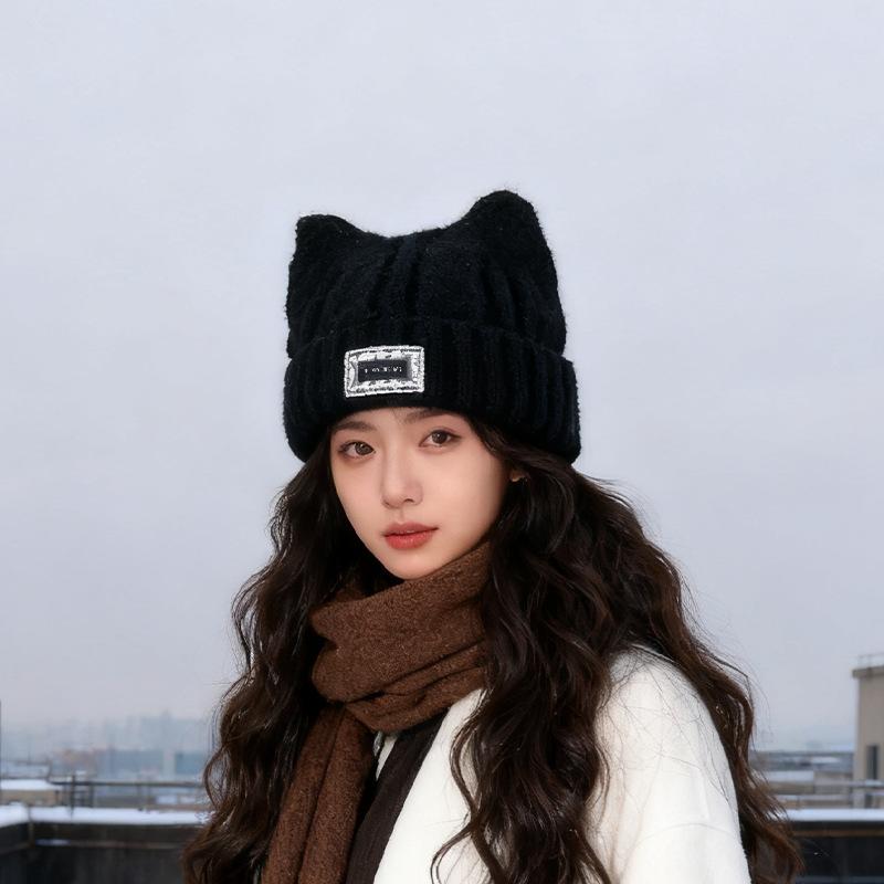 

Knitted hat versatile face hat female Korean version cute warm wool hat cold hat M（56-58cm）