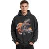 Streetwear Dinosaur Chariot Pattern Unisex Washed Black Oversized Unisex Long Sleeve Hoodie