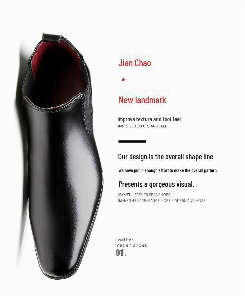 2024 Herren Chelsea Boots aus echtem Leder - Samtgefüttert, formale eckige Zehenpartie, hoher Schaft, doppelter Gummizug.