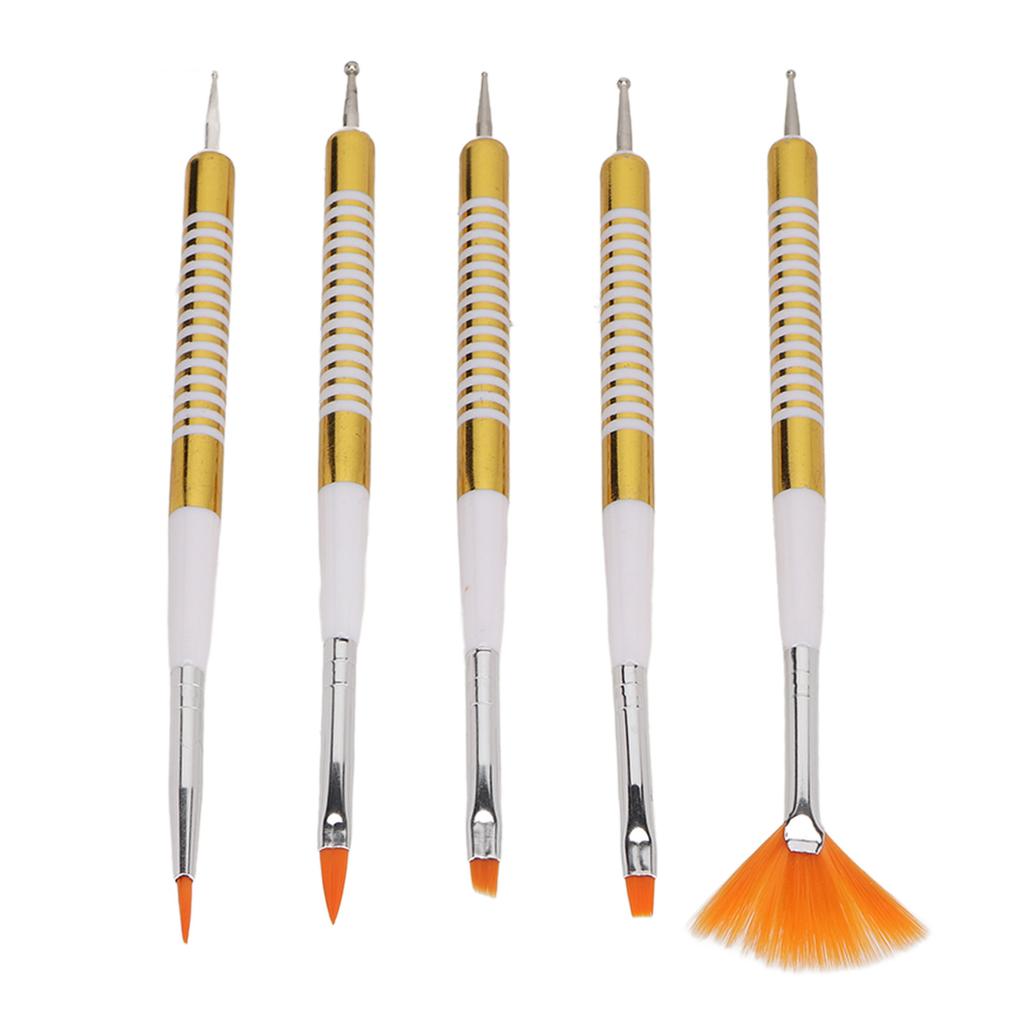 5Pcs Double Ended Nail Brushes Professional DIY Nail Art Liner Brush Dotting Pen with Dustproof Lid for Home Nail Salon
