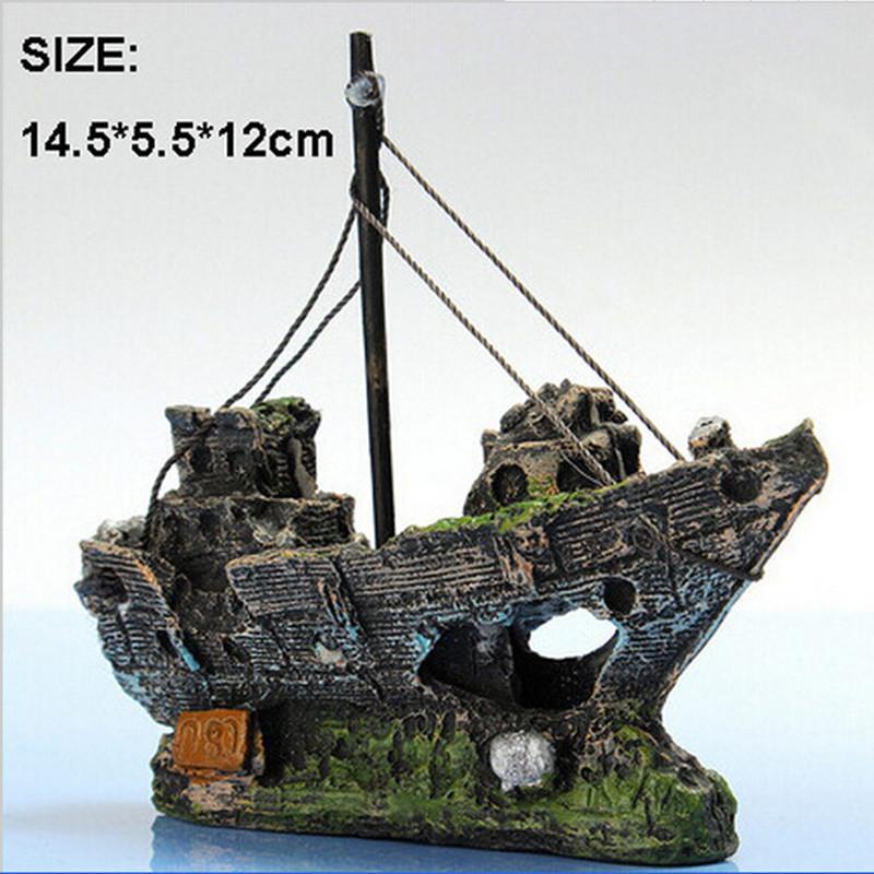 Aquarium Fish Tank Decorations Landscape Pirate Ship Wreck Ship Decor Resin Boat Ornament Aquarium Accessories Decoration