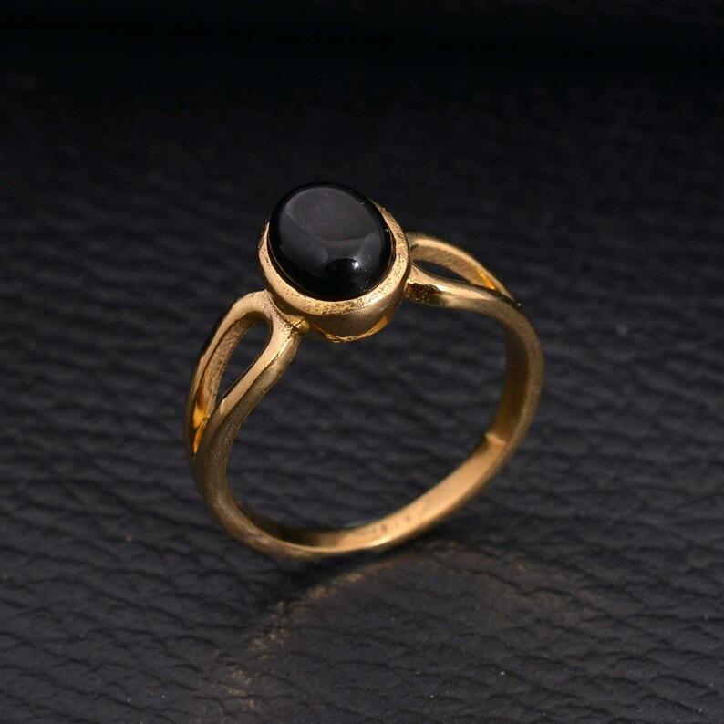 Black onyx Oval gemstone Ring, Solid 925 Sterling Silver Partywear Ring, bezel Ring, Yellow Gold Ring, Stacking Ring