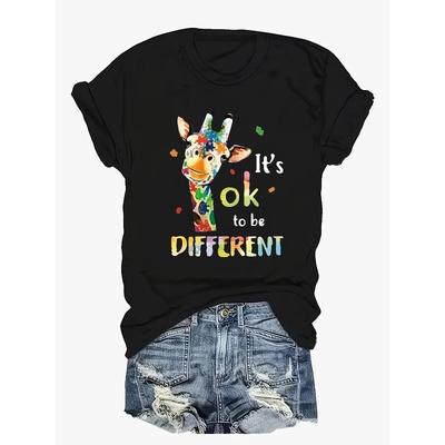 Damen Plus Size Hirsch OK ANDERS Buchstabenprint Bunt Rundhals Kurzarm Lässiges T-Shirt