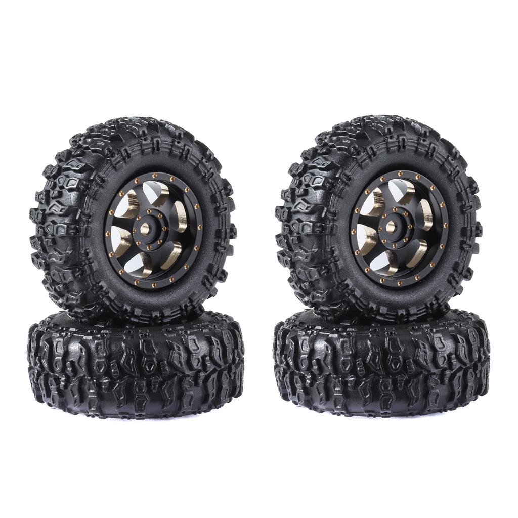 1/30 RC Crawler Black 0.7" Coating Brass Wheel Rim Hub with Tires Offset  for AXIAL SCX30 Jeep Wrangler JLU Ford Bronco