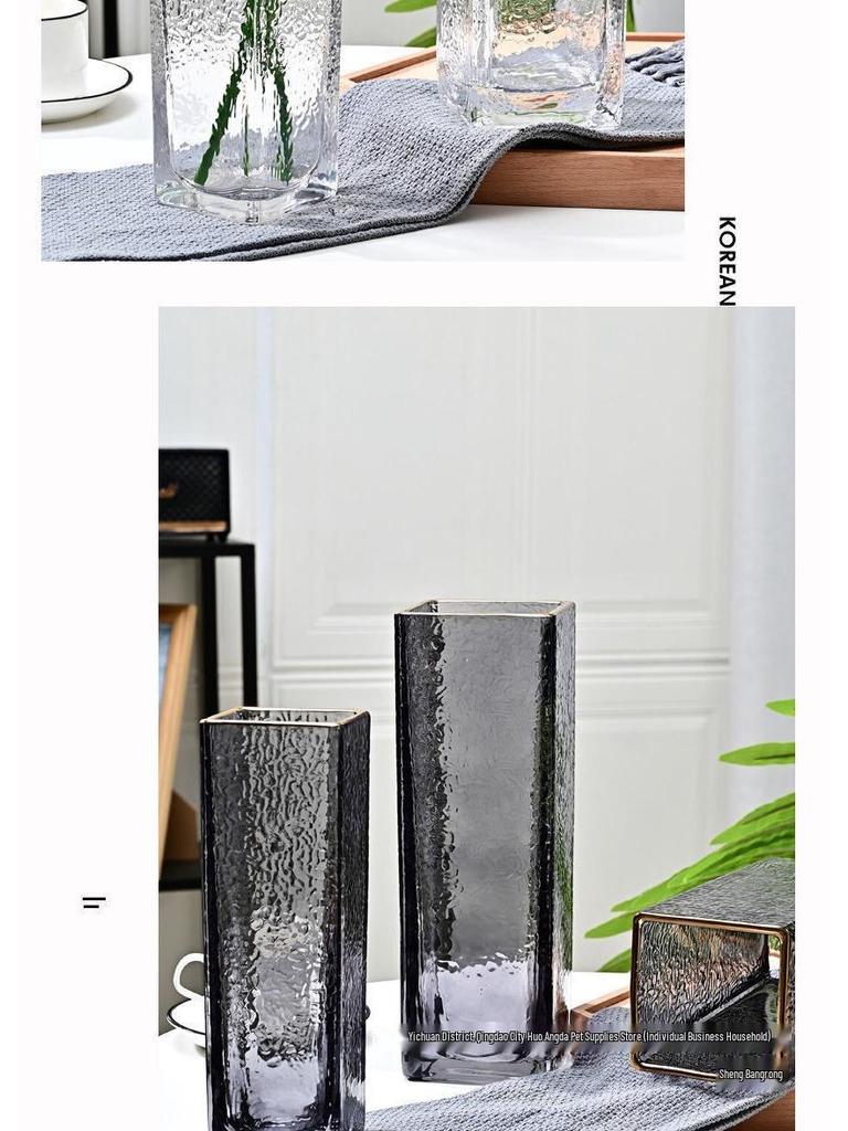 Thickened Square Glass Vase for Fresh Flowers - Elegant Hydroponic Floral Container for Living Room & Dining Table Decor