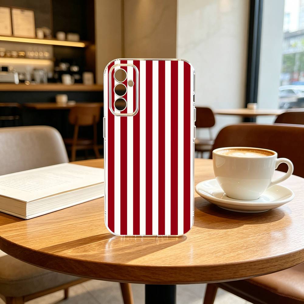 Burgundy White Stripe pattern Phone Case For SamsungA10,12,20,21S,30,31,40,50,51,52,70,71 Transparent Cover
