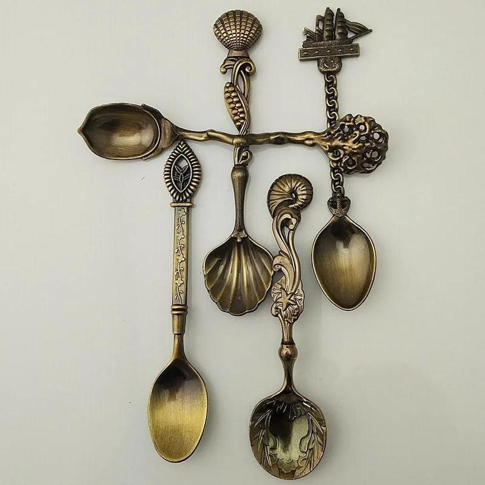 5pcs/set Creative Coffee Spoon Western-style Tableware Three-dimensional Spoon Set Solid Color Stainless Steel Soup Rice Spoon