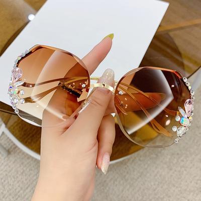 Óculos de Sol de Moda de Luxo Oversized Sem Aro Mulheres Moda Marca Designer Armação Grande Diamante Quadrado Óculos de Sol para Feminino Lentes