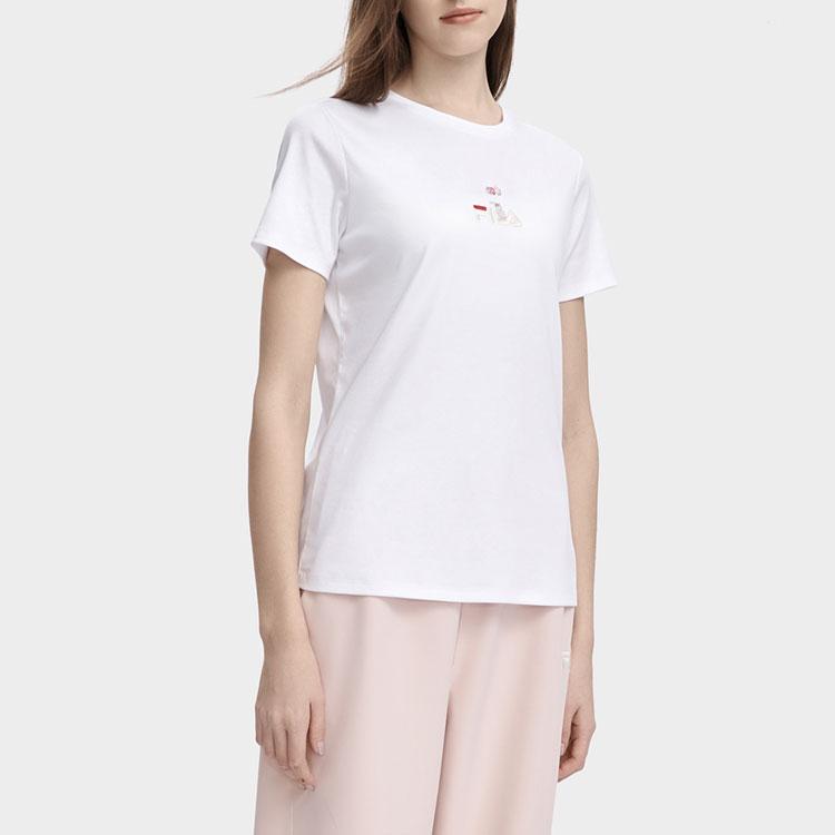 Fila American Vintage Letter Print Casual Round Neck Short Sleeve T-Shirt Women Tops Standard-White F11W329117FWT