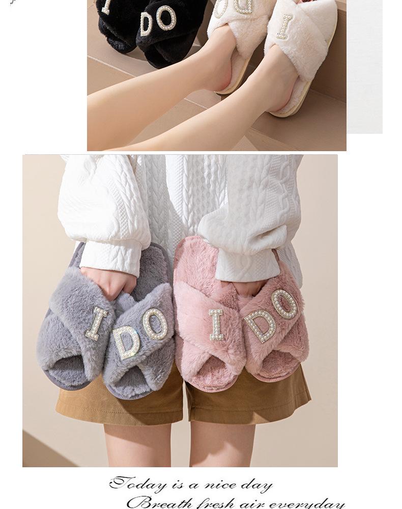 IDO Women's Furry Pearl Wedding Bachelorette Plush Slippers