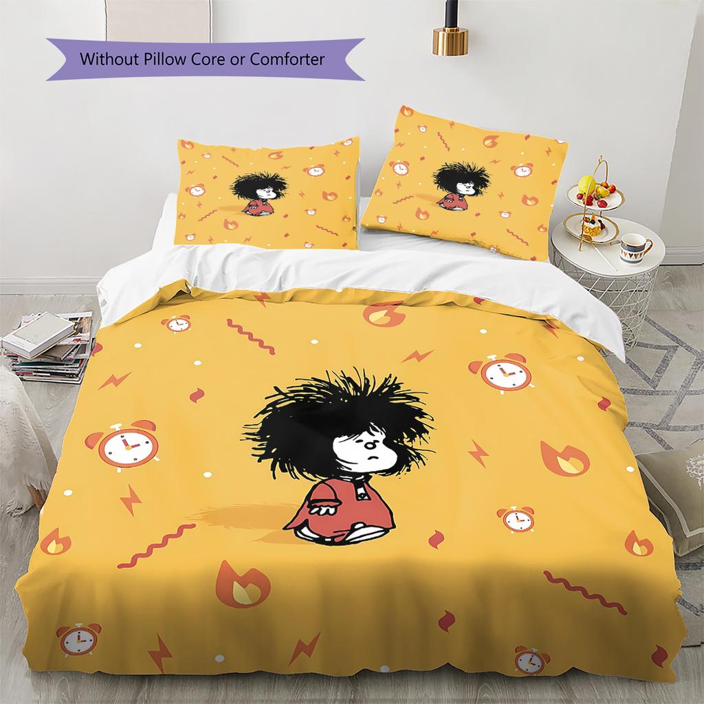 Pościel z wzorem Mafaldy, Zestaw kołdry Poszewka na kołdrę Poszewka na poduszkę Domowy prezent urodzinowy (1 * poszwa na kołdrę + 2 * poszewki na poduszki, bez rdzenia)