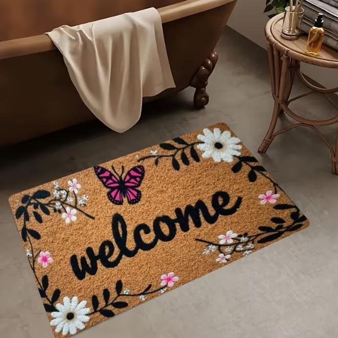 Entrance Carpet Pink Rose Welcome Home Mat Non-Slip Soft Floor Mat Indoor Outdoor Entrance Doormat Kitchen Floor Mat Foot Mat 40cm x 60cm