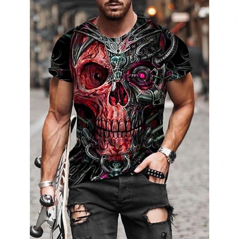 

Men s 3D Vintage Skull Skeleton Graphic T-Shirt Casual Short Sleeve Crew Neck XXS