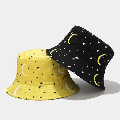 Unisex Foldable Moon Print Bucket Hat Outdoor Sunscreen Cap Fisherman Hats