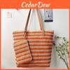 Woven Straw Tote Bag With Zipper Closure For Casual Travel And Summer Outings