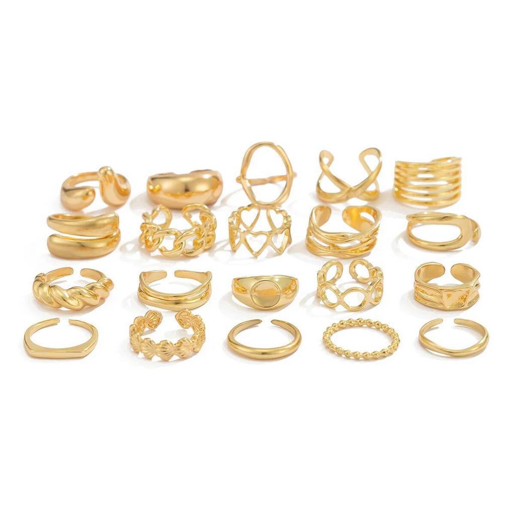 Salircon 20Pcs/Set Exaggerated Metal Irregular Lines Water Droplet Smooth Rings for Women Punk Knuckle Rings Couple Jewelry Gift