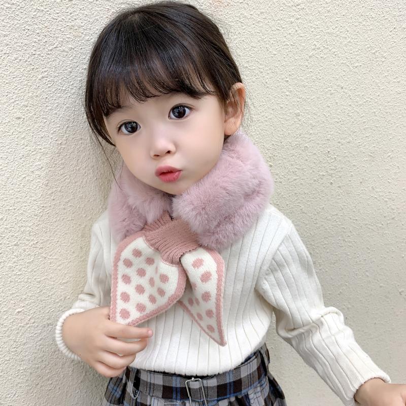 Cute Winter Scarf For Children Faux Fur Plush Collar Dot Kids Girl Scarves Warm Thick Solid Color Snow Outdoor Neck Warmer