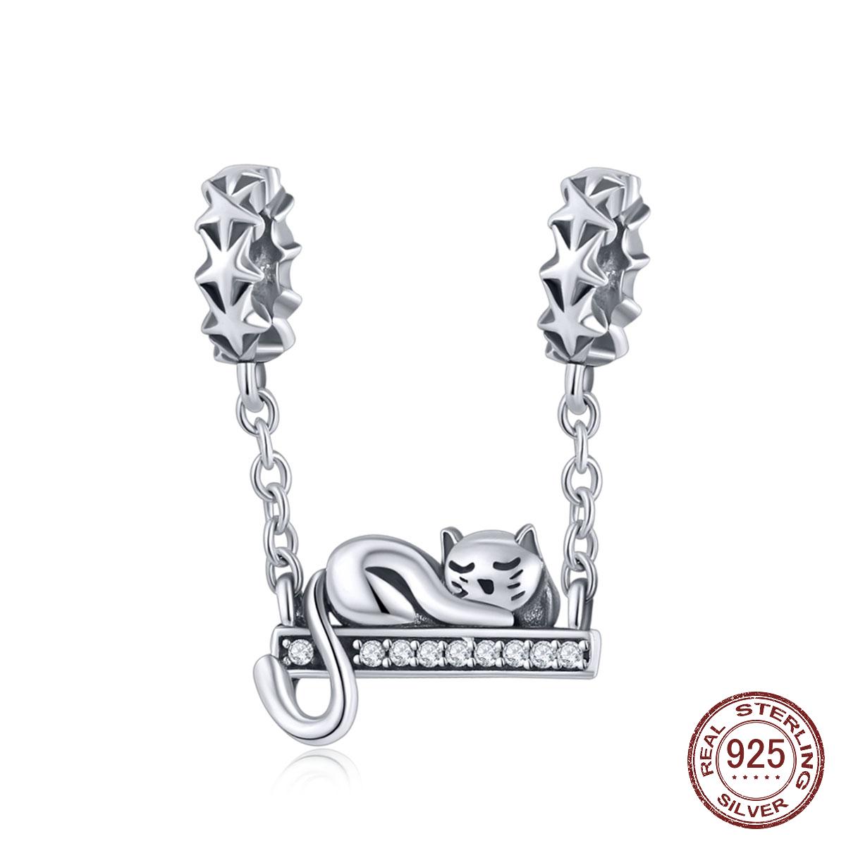 

925 стерлингового серебра очаровательная кошка звезда чары звезда pave charm fit браслет и ожерелья DIY ювелирные изделия рождественский подарок