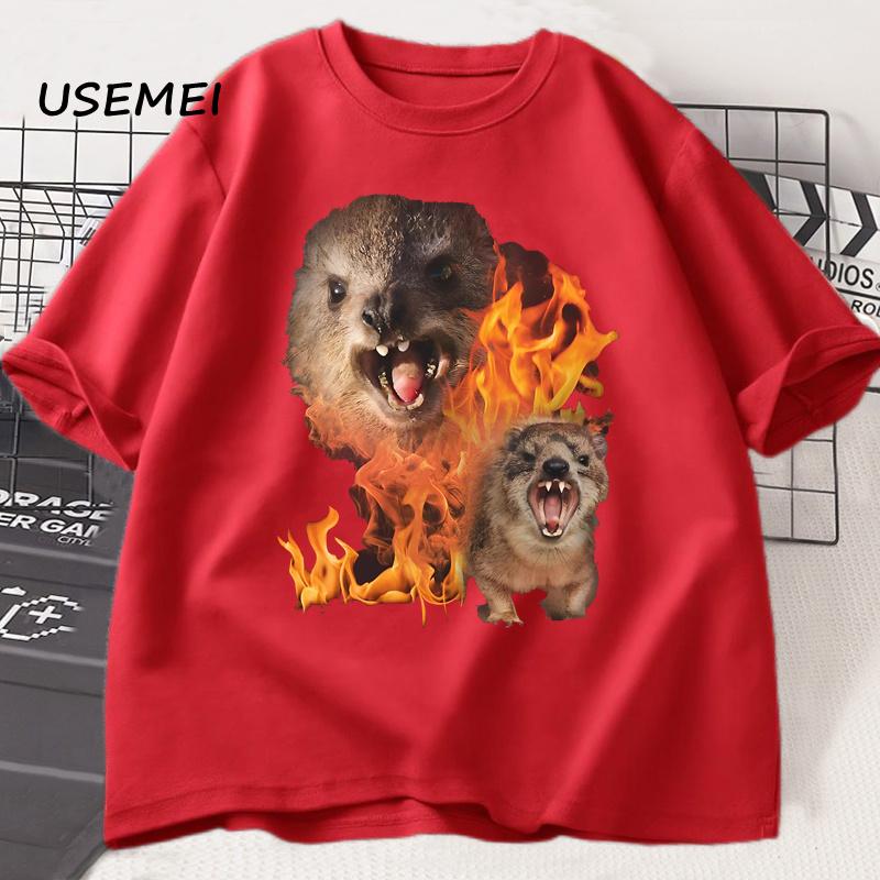 

Funny Rock Hyrax Fire Meme Tee Shirt Men Women Stupid T-shirt Ugly Unhinged Tshirt Summer Cotton Opossum Raccoon Tops Oversized S