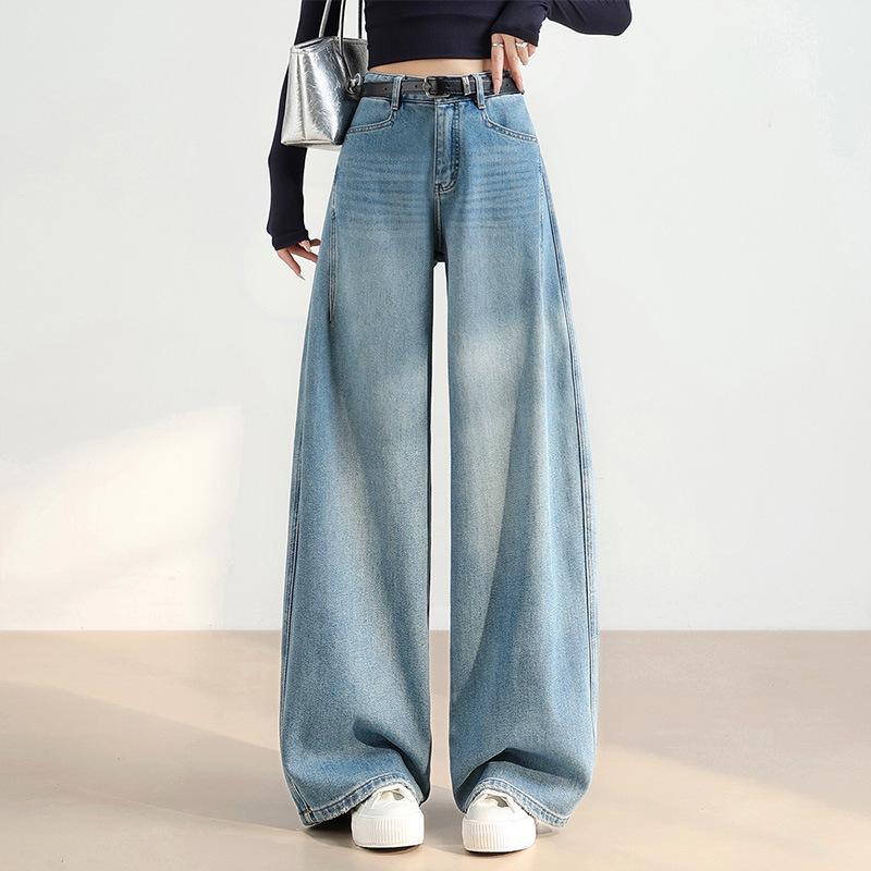 

Spring 2026 High-Waisted A-Line Curved Denim Pants for Women - Fashionable Loose Wide-Leg Casual Style S