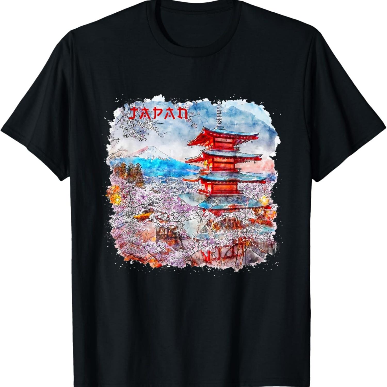 

TEMPLE OR PAGODA WITH JAPAN S SAKURA CHERRY BLOSSOM T-Shirt S чёрный