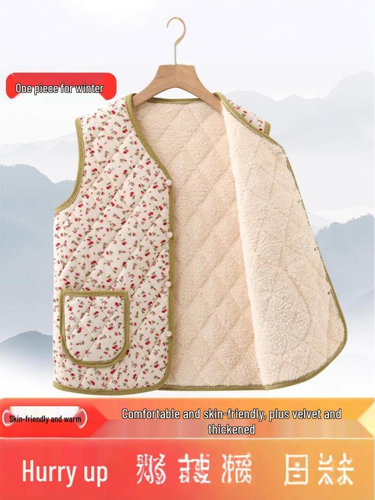 Elegante Herbst/Winter Samtweste für Frauen mittleren Alters - Warm, stilvoll, Oberbekleidung mit Blumendruck.