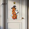 Decorative Hanging Sign Halloween Boo Ghost Sign, Wooden Door Hanger Cute Retro Decor Witch Hat for Front Wall Festival Celebration
