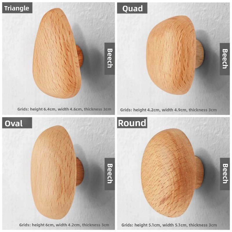 4 st Skandinavisk Massivt Trähandtag Klädkrok Kappa Krok Väggmonterad Krok Stansfri Dörr Klädhängare Pebbelform Skåpdörr