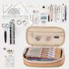1pcs Large Capacity Pencil Case Scalable Canvas Pocket Pencil Case Solid Color Girls Boys (Khaki)
