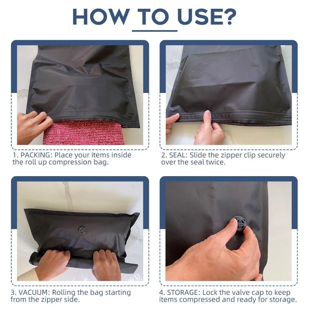 New Reusable Hand Roll Vacuum Bags Dustproof Portable Vacuum Compression Bag Space Saver Luggage Vacuum Storage Bag for Travel